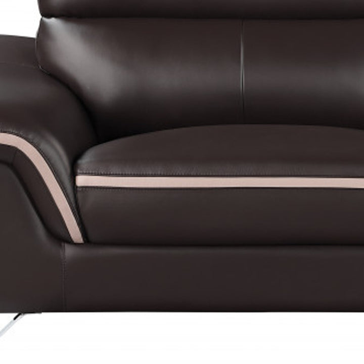 86" Brown Leather Sofa With Silver Legs