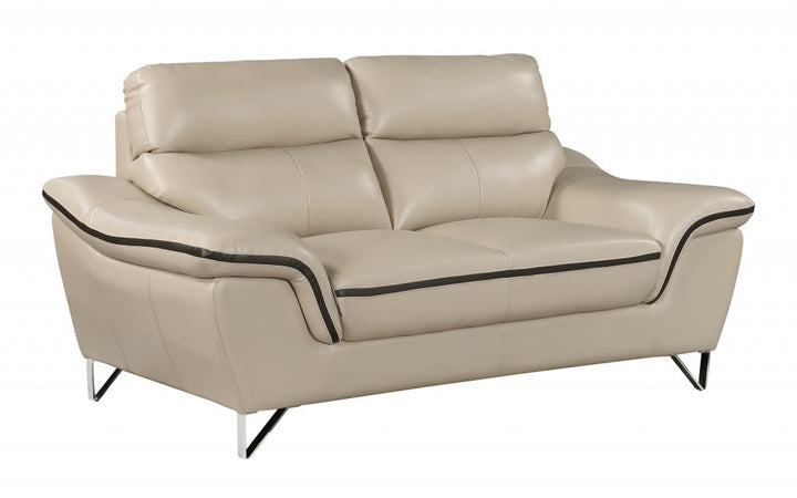 69" Beige And Silver Faux Leather Love Seat