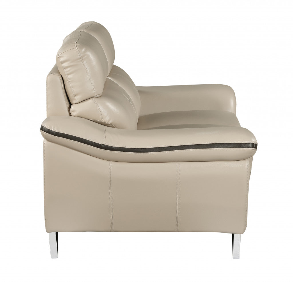 69" Beige And Silver Faux Leather Love Seat