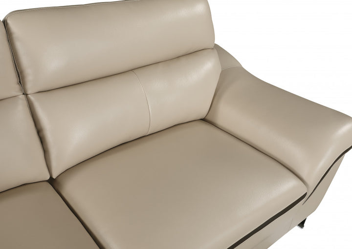 69" Beige And Silver Faux Leather Love Seat