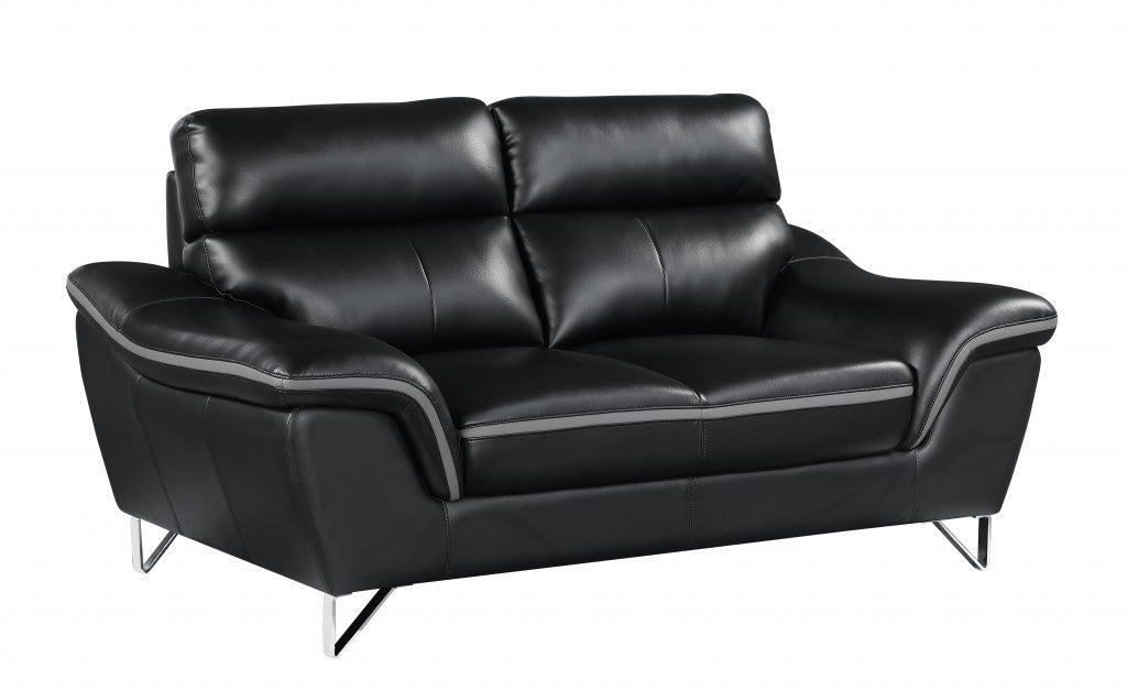 69" Black And Silver Faux Leather Love Seat