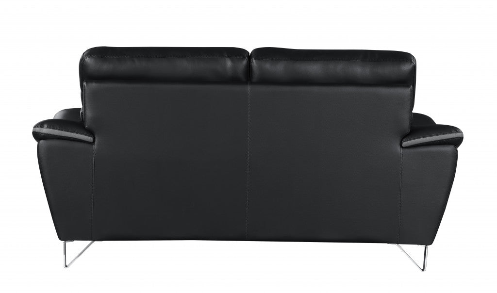 69" Black And Silver Faux Leather Love Seat