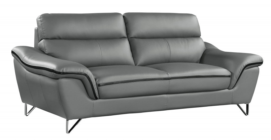 69" Gray And Silver Faux Leather Love Seat