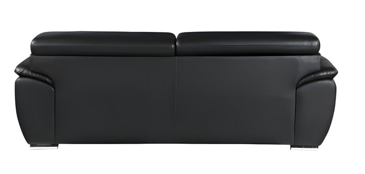 86" Black Leather Sofa With Silver Legs