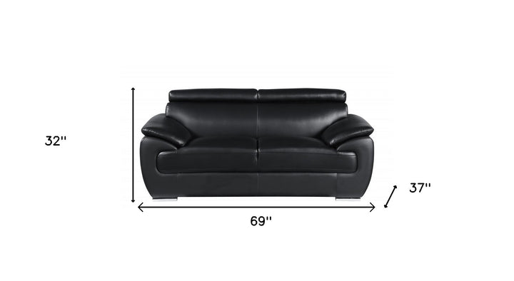 69" Black And Silver Faux Leather Loveseat