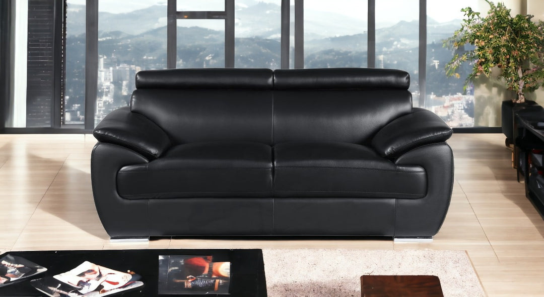 69" Black And Silver Faux Leather Loveseat