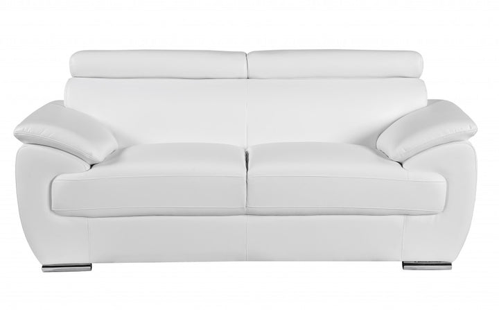 69" White And Silver Faux Leather Loveseat