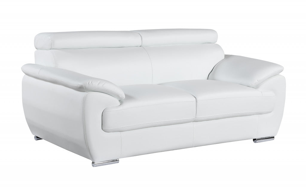 69" White And Silver Faux Leather Loveseat