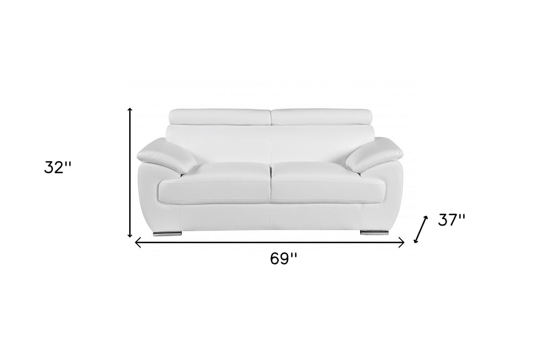 69" White And Silver Faux Leather Loveseat