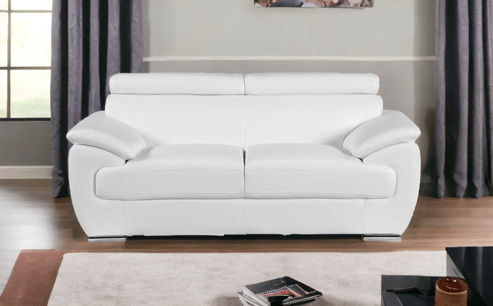 69" White And Silver Faux Leather Loveseat