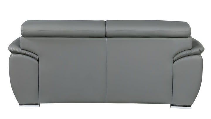 86" Gray Leather Sofa With Silver Legs