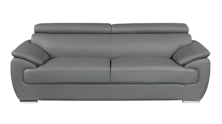 86" Gray Leather Sofa With Silver Legs