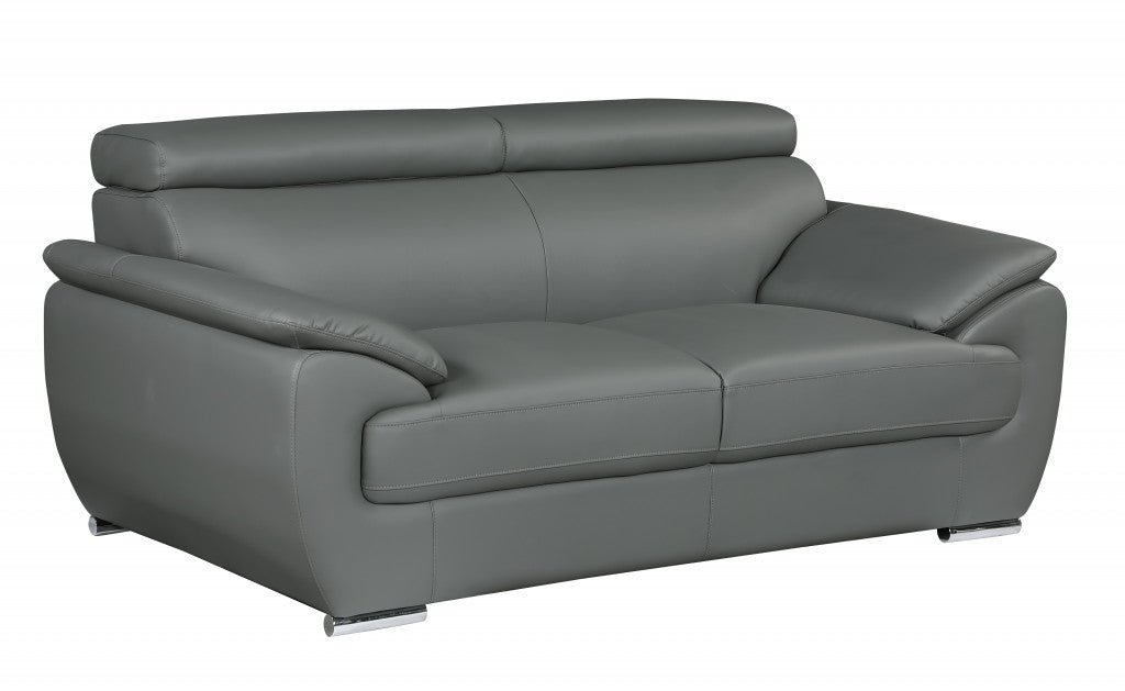 69" Gray And Silver Faux Leather Loveseat