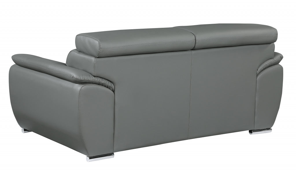 69" Gray And Silver Faux Leather Loveseat