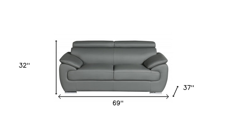 69" Gray And Silver Faux Leather Loveseat