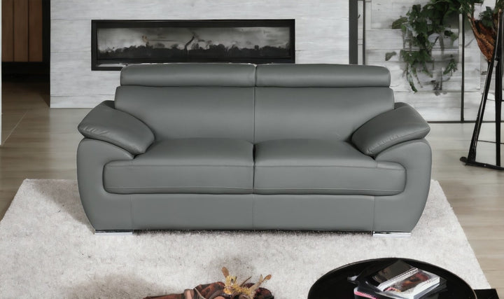 69" Gray And Silver Faux Leather Loveseat