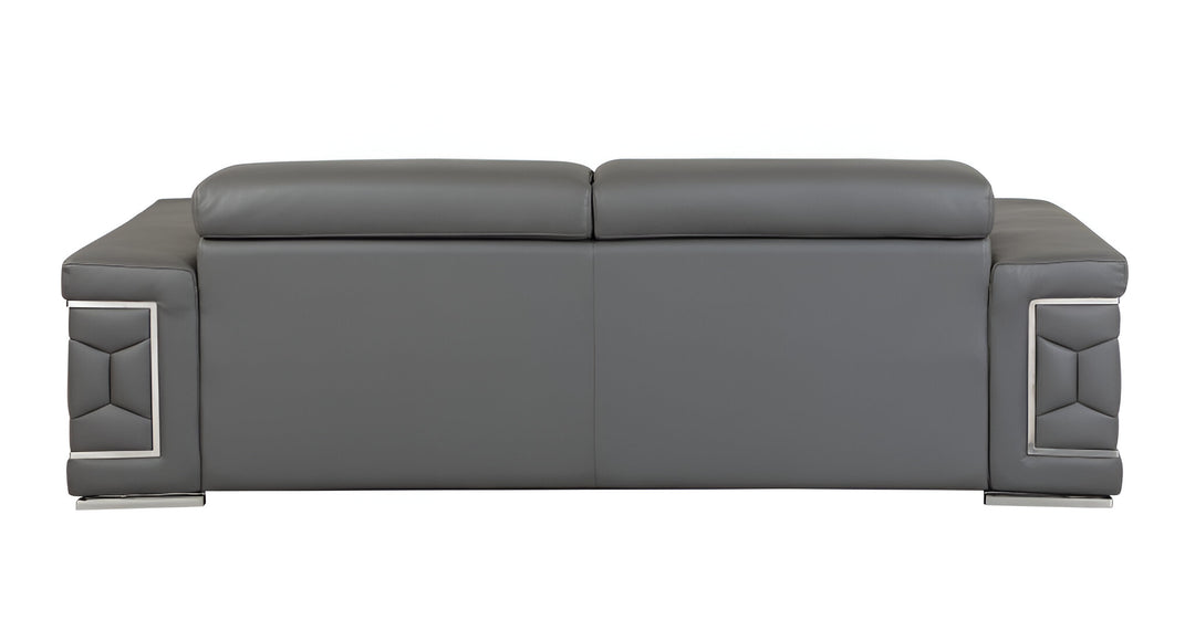 89" Dark Gray Italian Leather Sofa With Silver Legs