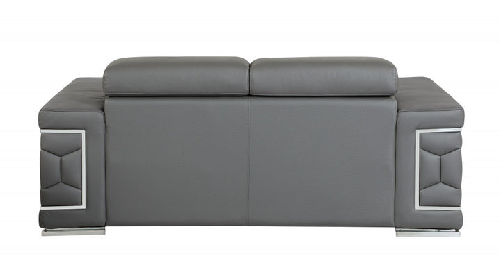 71" Gray And Silver Genuine Leather Love Seat