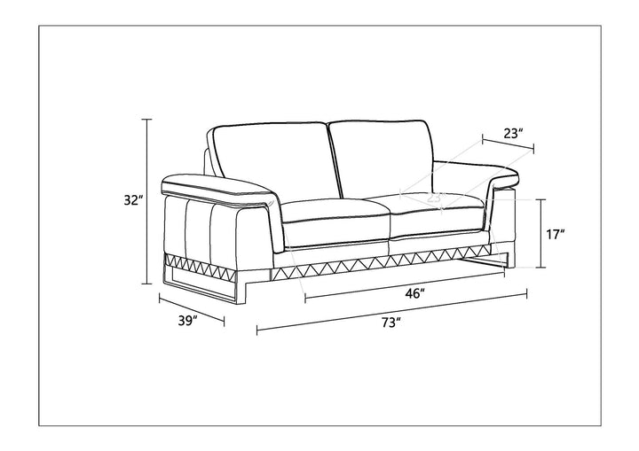 73" Camel And Silver Genuine Leather Loveseat