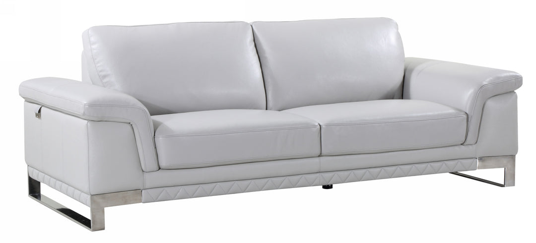 90" Light Gray Italian Leather Sofa With Silver Legs