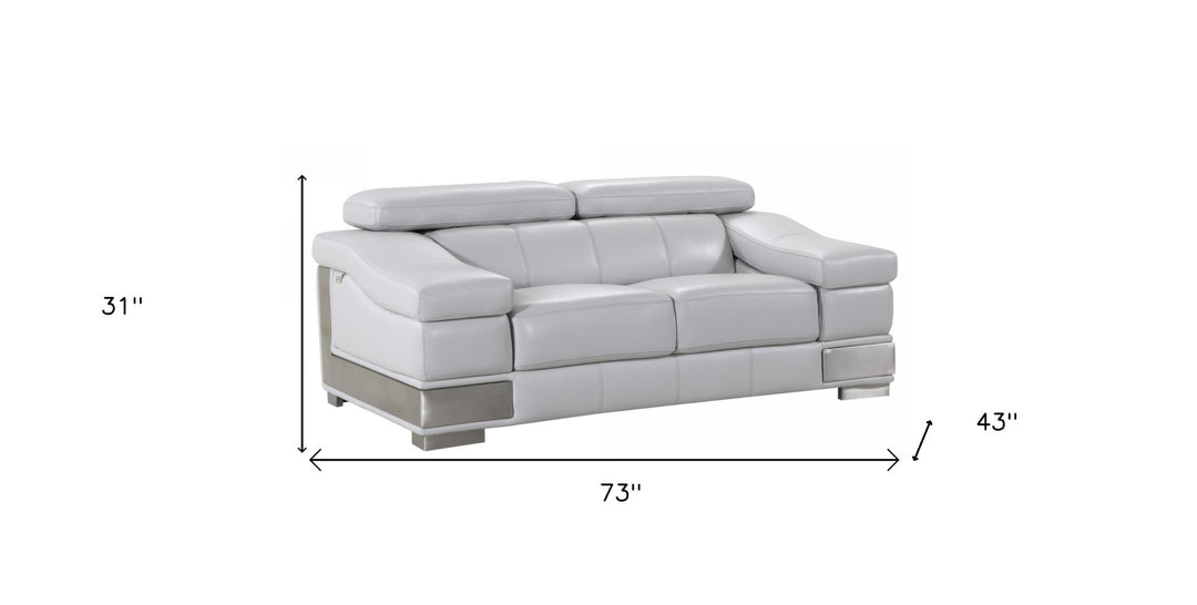 73" Light Gray And Silver Genuine Leather Love Seat