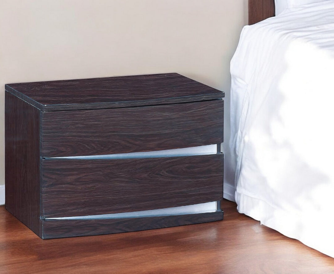 17" Dark Brown Two Drawers Manufactured Wood Mirrored Nightstand