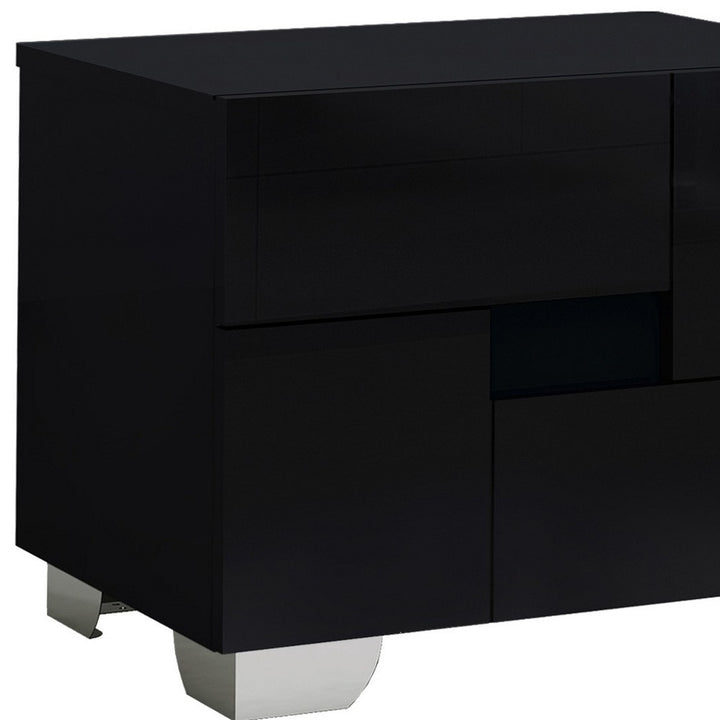 18" Black Two Drawers Metal Mirrored Nightstand