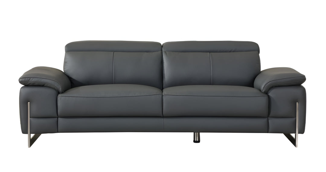 87" Dark Gray Italian Leather Sofa With Silver Legs