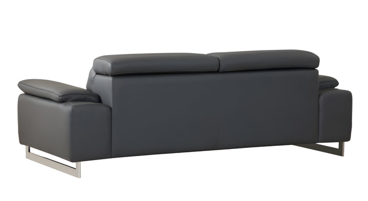 87" Dark Gray Italian Leather Sofa With Silver Legs