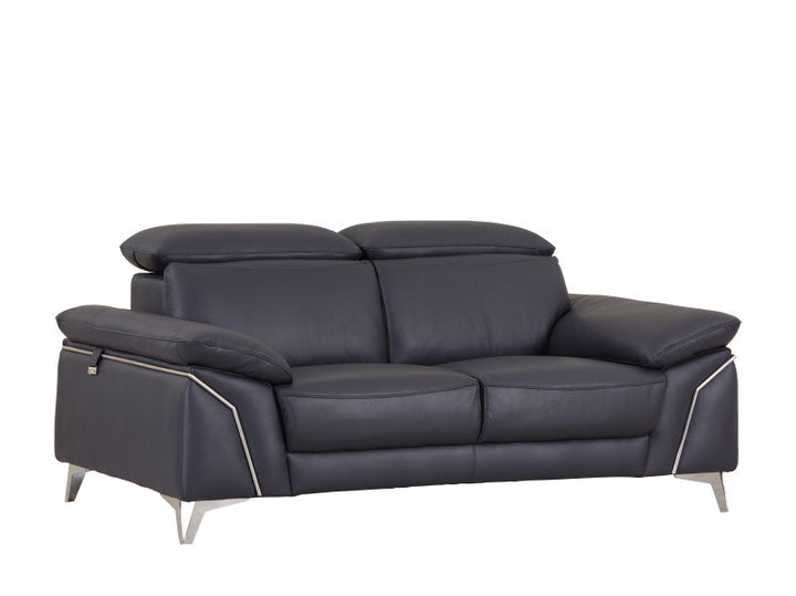 71" Navy Blue And Silver Genuine Leather Loveseat