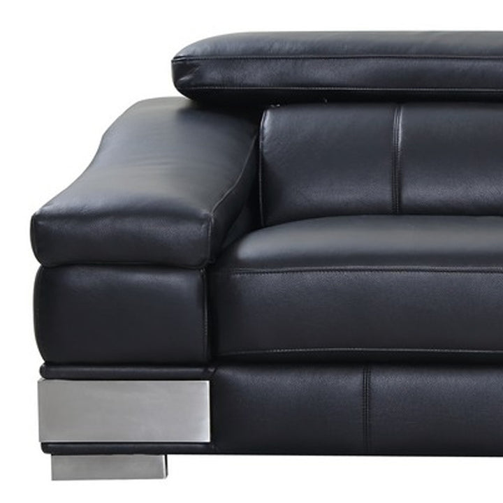 92" Black Italian Leather Sofa With Silver Legs