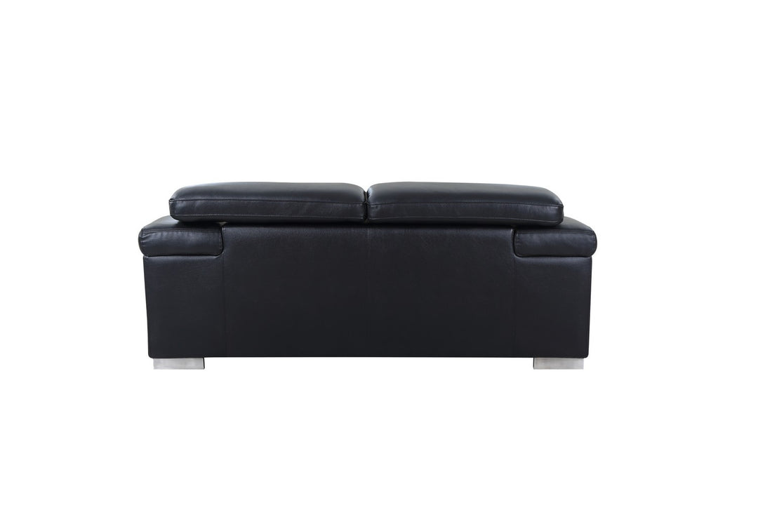 73" Black And Silver Genuine Leather Love Seat