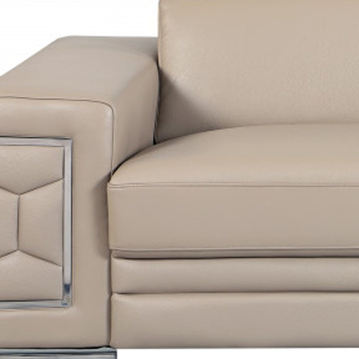 89" Beige Italian Leather Sofa With Silver Legs