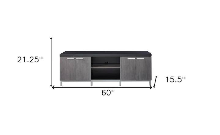 60" Black and Gray Cabinet Enclosed Storage TV Stand