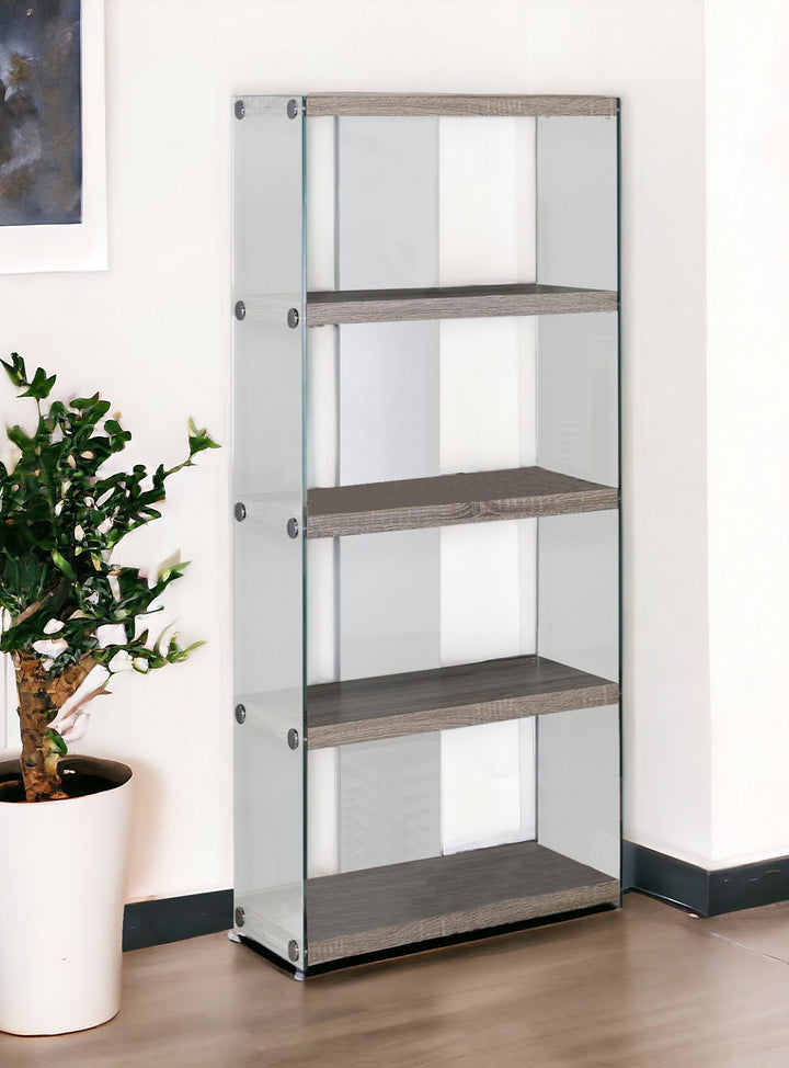 59" White Glass Four Tier Etagere Bookcase