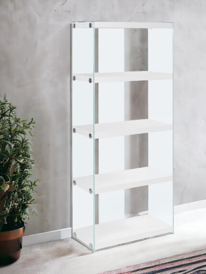 59" White Glass Four Tier Etagere Bookcase