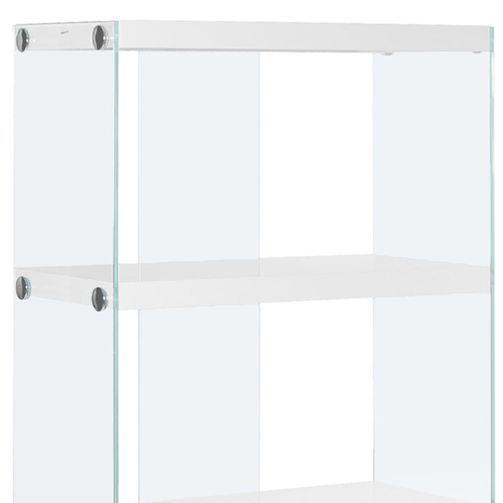 59" White Glass Four Tier Etagere Bookcase