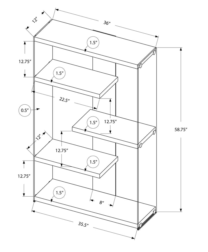 59" White Glass Four Tier Etagere Bookcase