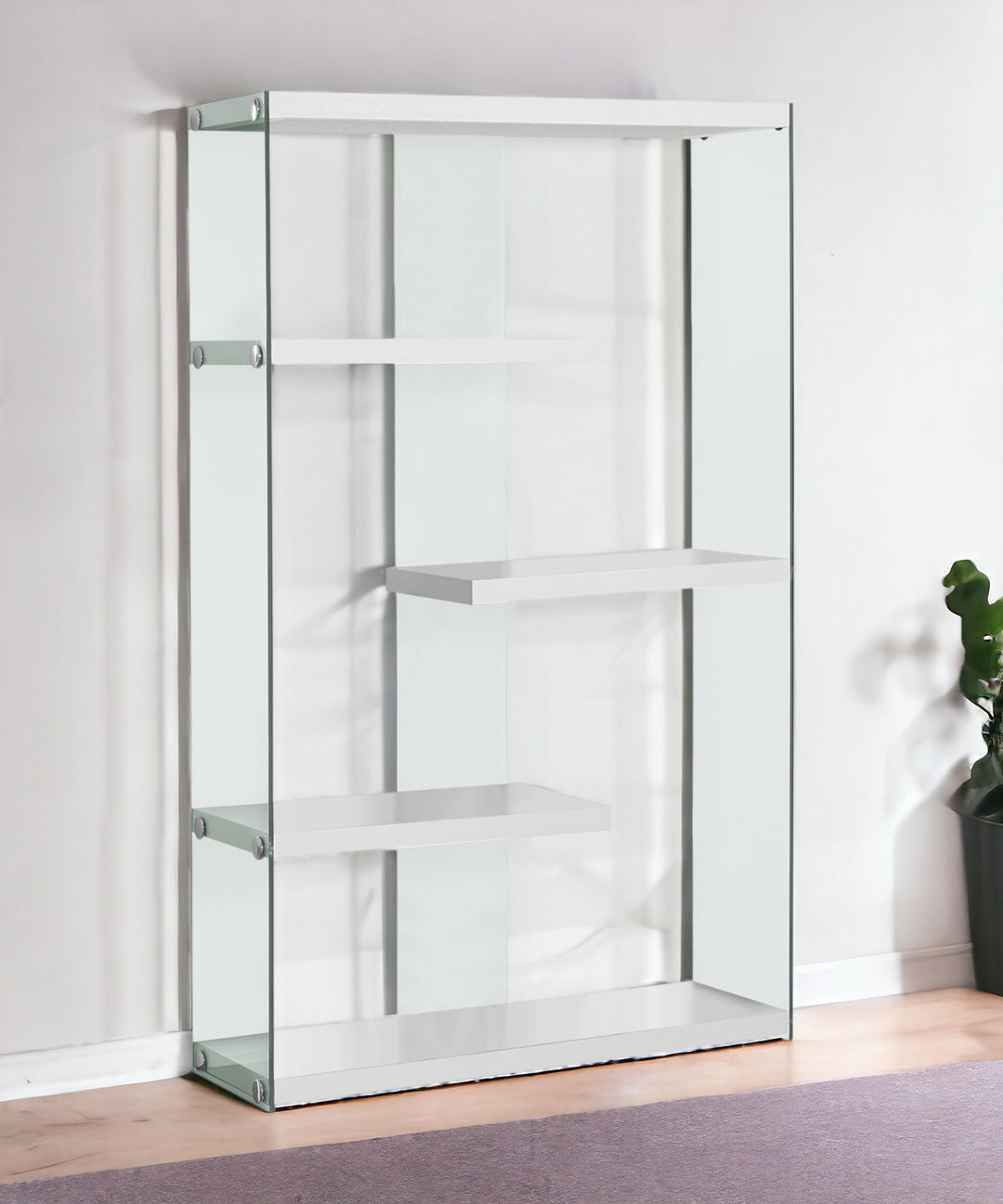 59" White Glass Four Tier Etagere Bookcase