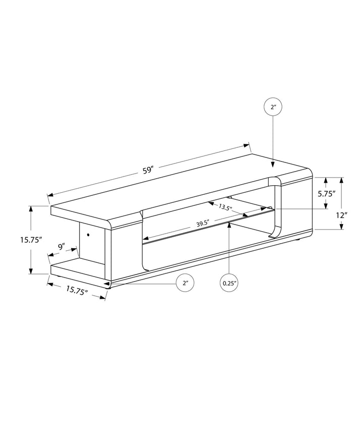 15.75" X 59" X 15.75" White Clear Hollow Core Tempered Glass TV Stand