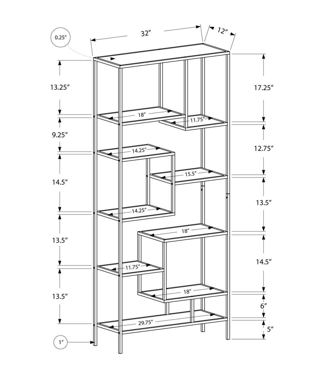 72" White Metal and Glass Nine Tier Etagere Bookcase