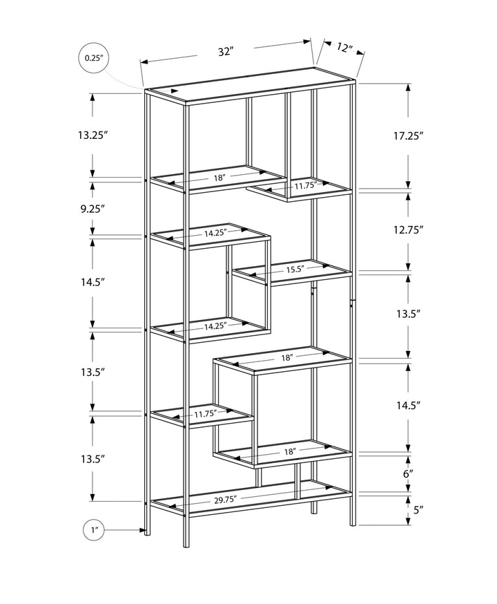 72" White Metal and Glass Nine Tier Etagere Bookcase