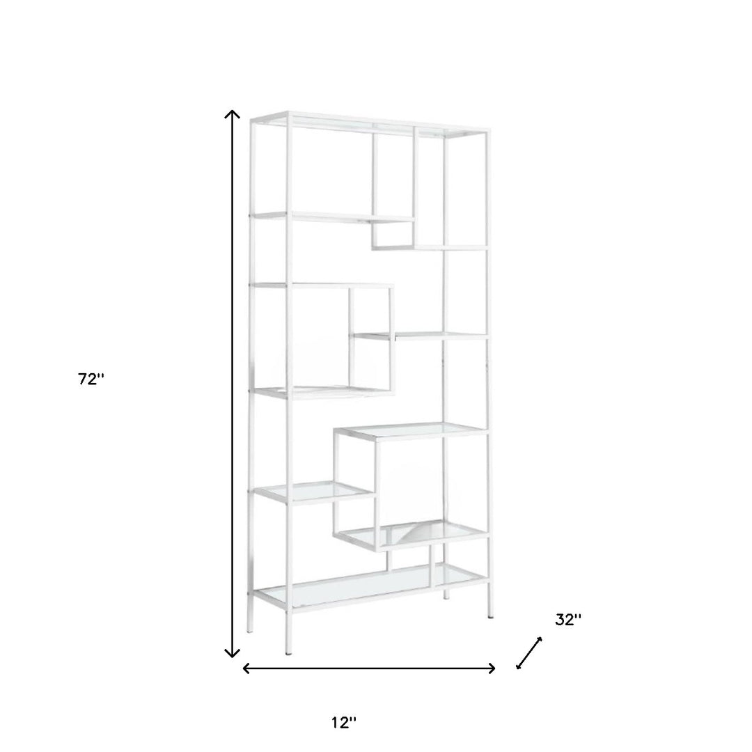 72" White Metal and Glass Nine Tier Etagere Bookcase