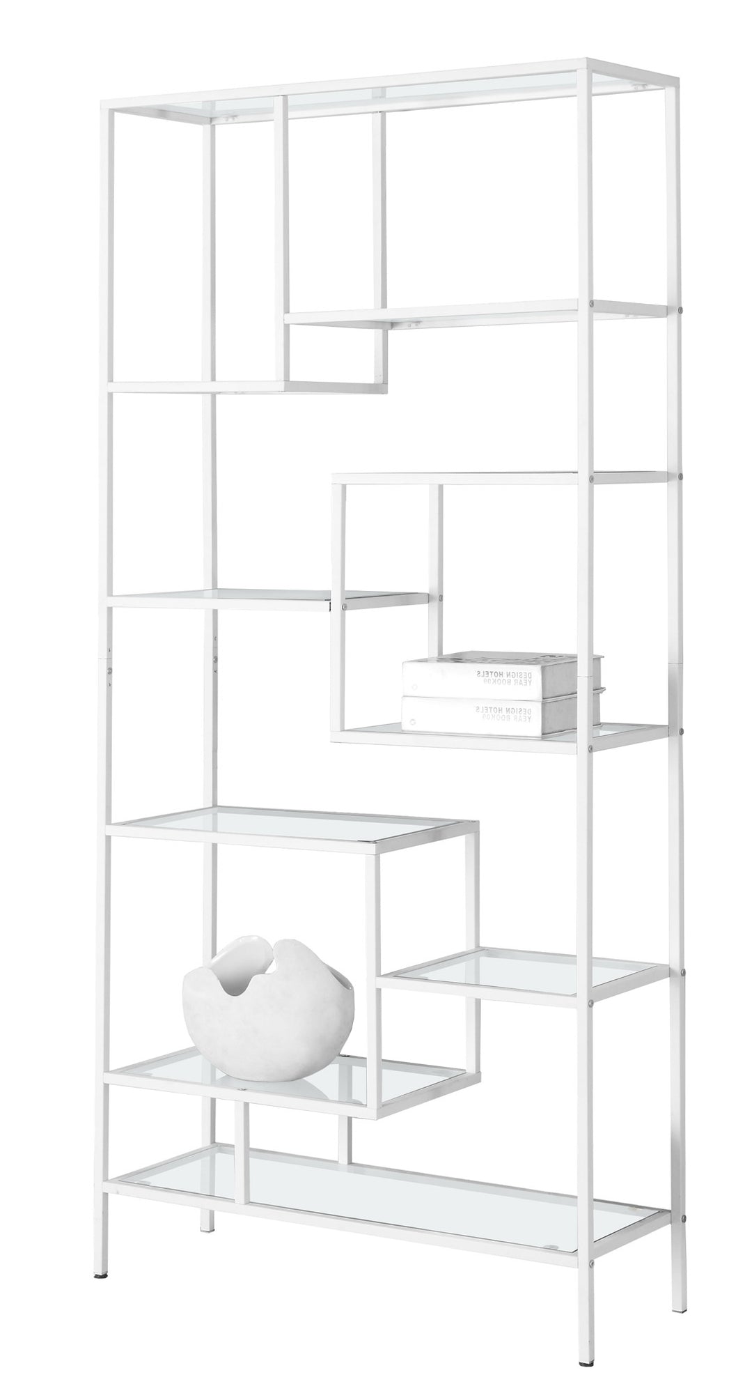 72" White Metal and Glass Nine Tier Etagere Bookcase