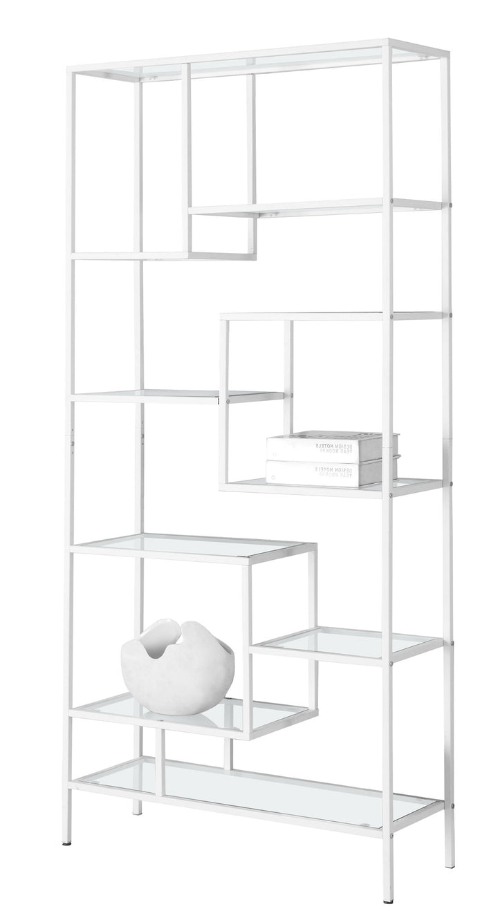 72" White Metal and Glass Nine Tier Etagere Bookcase