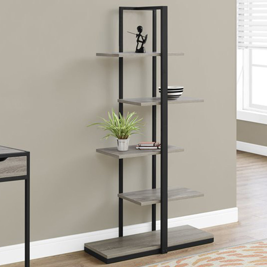 60" Taupe Metal Etagere Bookcase