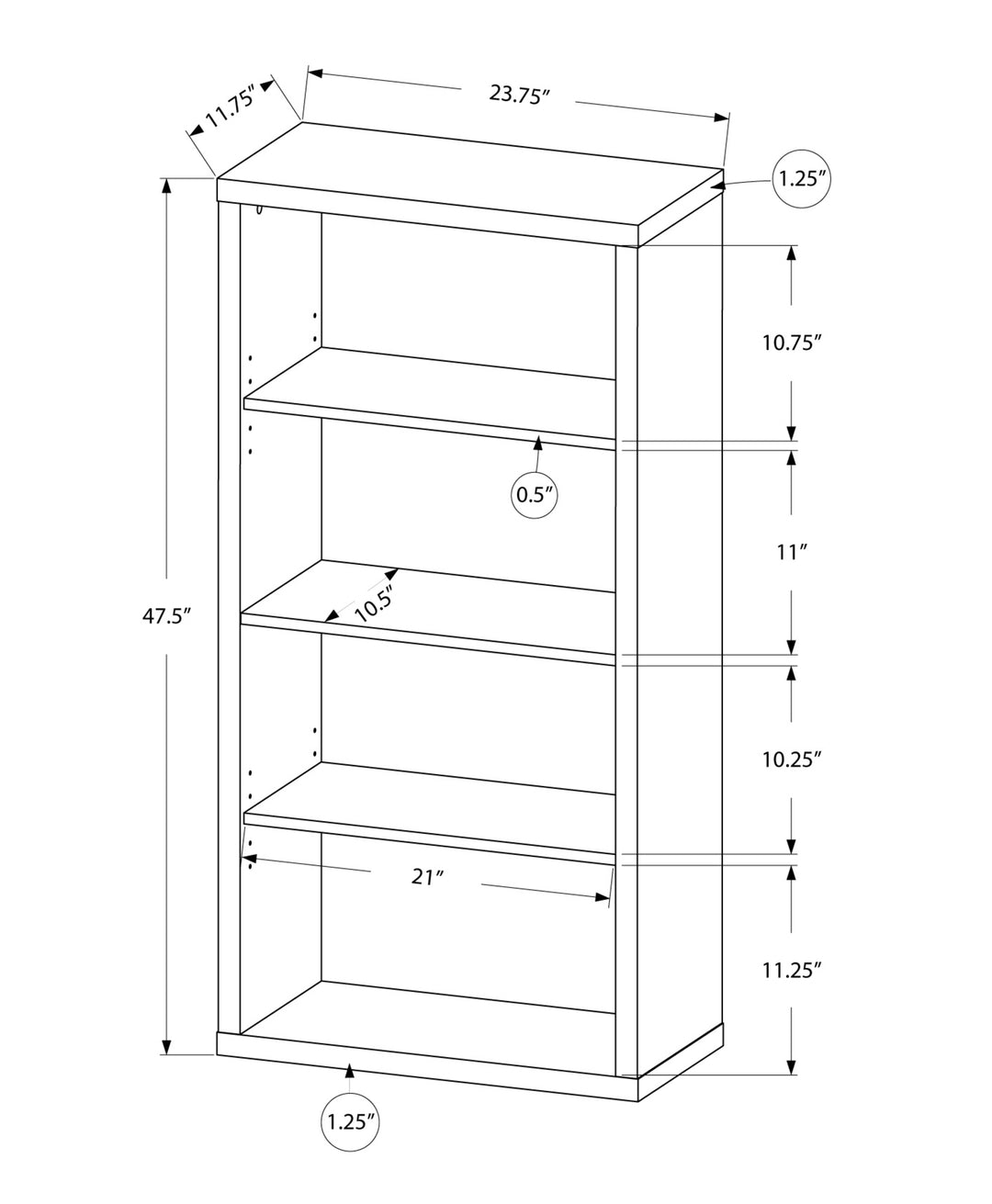 White Wood Adjustable Four Tier Bookcase