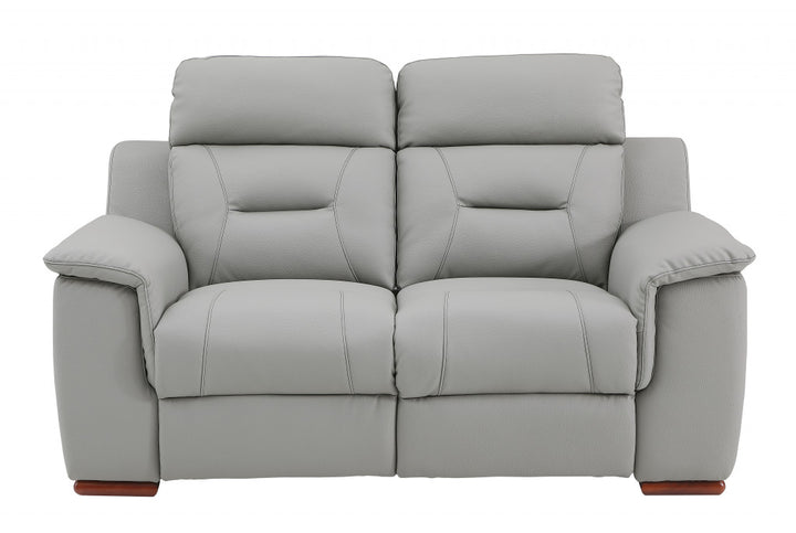 67" Gray And Brown Faux Leather Manual Reclining Loveseat