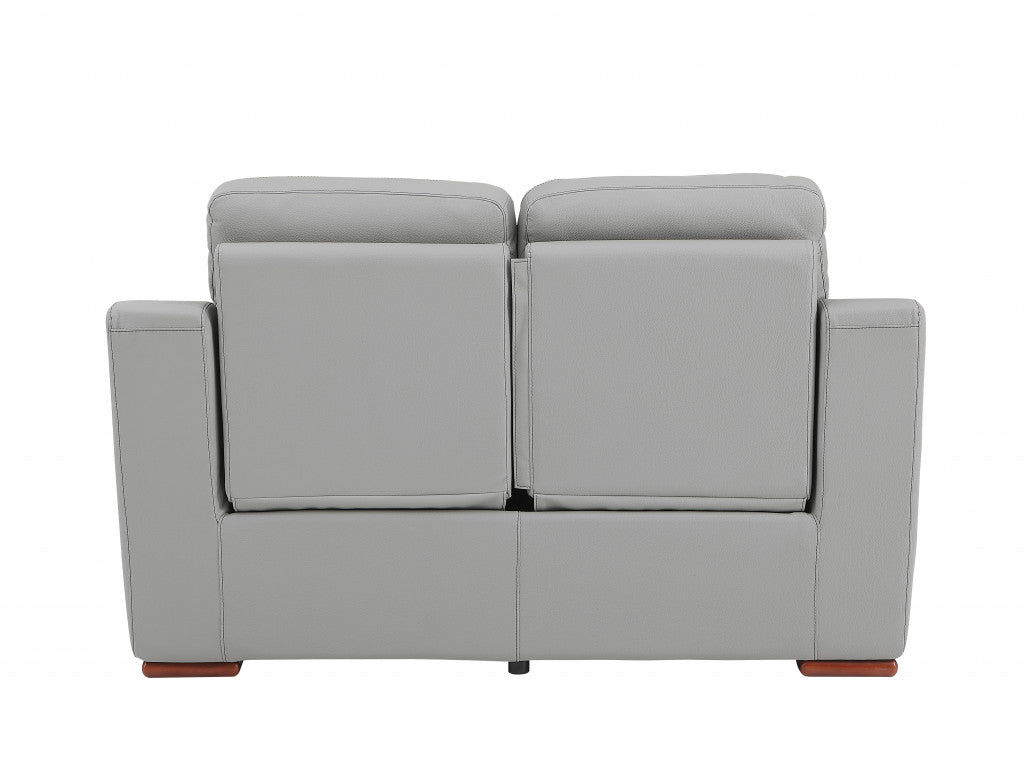 67" Gray And Brown Faux Leather Manual Reclining Loveseat