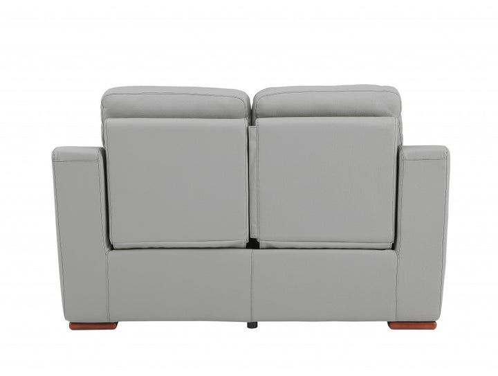 67" Gray And Brown Faux Leather Manual Reclining Loveseat